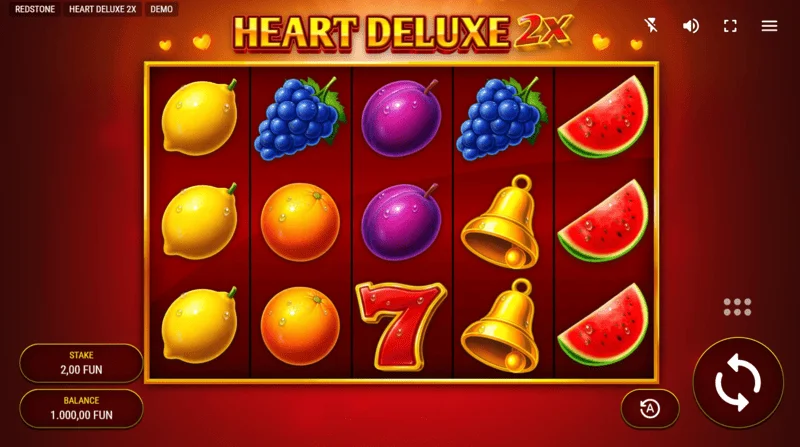 Heart Deluxe 2x - pantalla de juego con carretes de 5×3